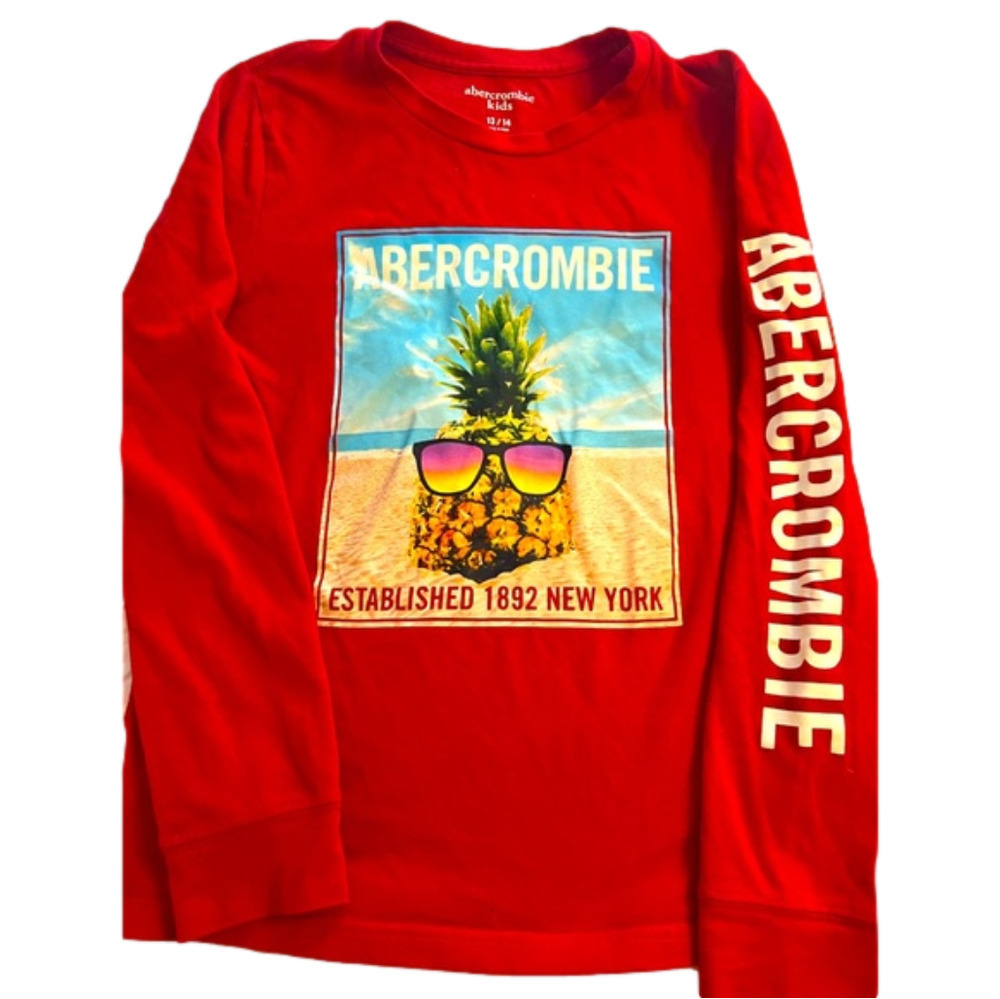 ABERCROMBIE Kids Red Long Sleeved Pineapple Top, Age 13/14, Preloved